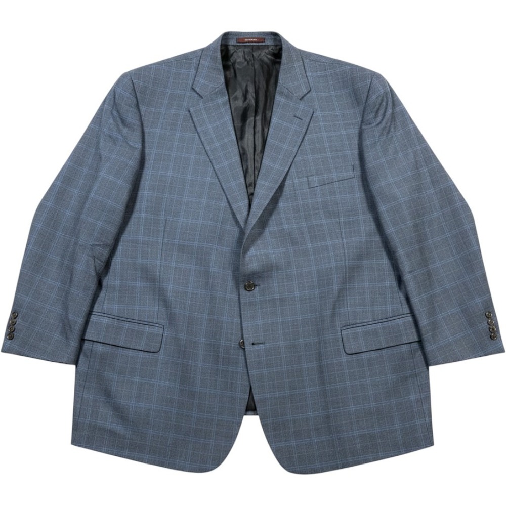 Oak Hill Blazer 60L Long Blue Plaid Wool Two Button Sport Coat Mens